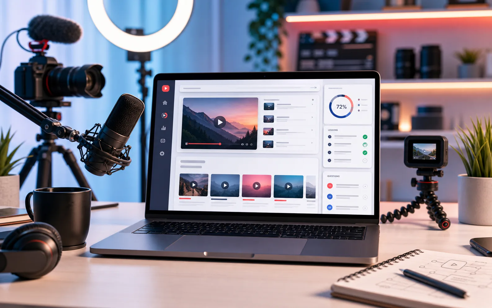 Creator-Studio mit Videoausruestung und Lerndashboards